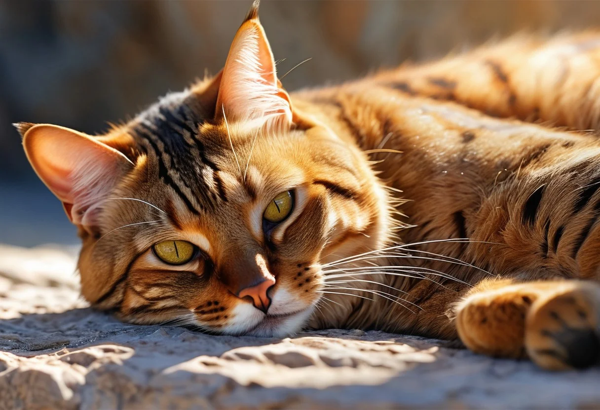 Ultra-realistic graphite and acrylic artwork, Bengal cat in deep slumber — tightly coiled on sun-baked marble ledge, **partially closed eyes with amber highlights**, hyper-detailed fur catching HDR sunlight, cracked breadcrumbs as micro-terrains with yeast-risen textures, Julie Bell’s lighting sculpting **relaxed gaze**, Lee Bogle’s mist blurring distant crumb-canyon, 4K macro on **dreamy eyes** — reflective corneal moisture, breadcrumb fragments as eroded sandstone with pawprint patterns, ‘masterpiece’ contrast: soft fur vs. jagged crumbs, golden-hour rays in **slitted pupils**, marble weathering via cross-hatched graphite, moss-glowing crumbs in paw crevices, chest movement frozen mid-breath — faint whisker tremors, hyper-realistic nose texture: dewy surface with micro-ridges, crumb-abyss with lichen details, ‘best quality’ paw pad textures, crumb-dunes casting forest shadows, **eyes mirroring crumb constellations**, golden backlight defining muscle tension, 8K clarity revealing **sleep-induced fur detailing