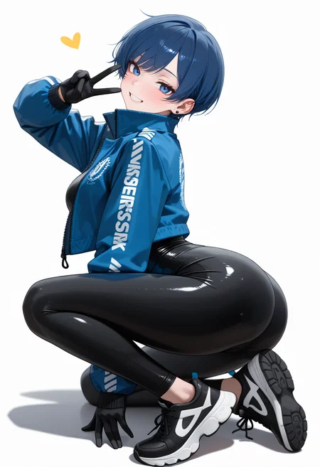 masterpiece,best quality,amazing quality,very aesthetic,absurdres,newest,
1girl, sk997cos, sk01 jacket, sk02 sneakers,
blue jacket,
BREK
blue hair,
BREAK
pixie cut,
BREAK
seductive smile,
black gloves,
Making peace sign , (white background:1.1),
<lora:997sk cosplay IL:1>