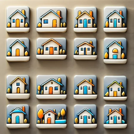 <lora:artfullyTILED_SDXL_V2:0.9>,homes, house, collection of icons, arranged in a grid, relief,