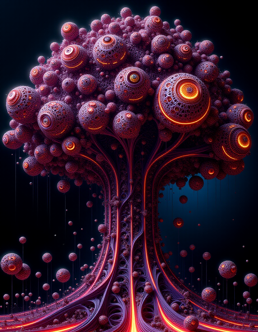 large ral-frctlgmtry tree, glowing lines, render, futuristic, glitch, depth of field, matrix <lora:ral-frctlgmtry_flux:1>