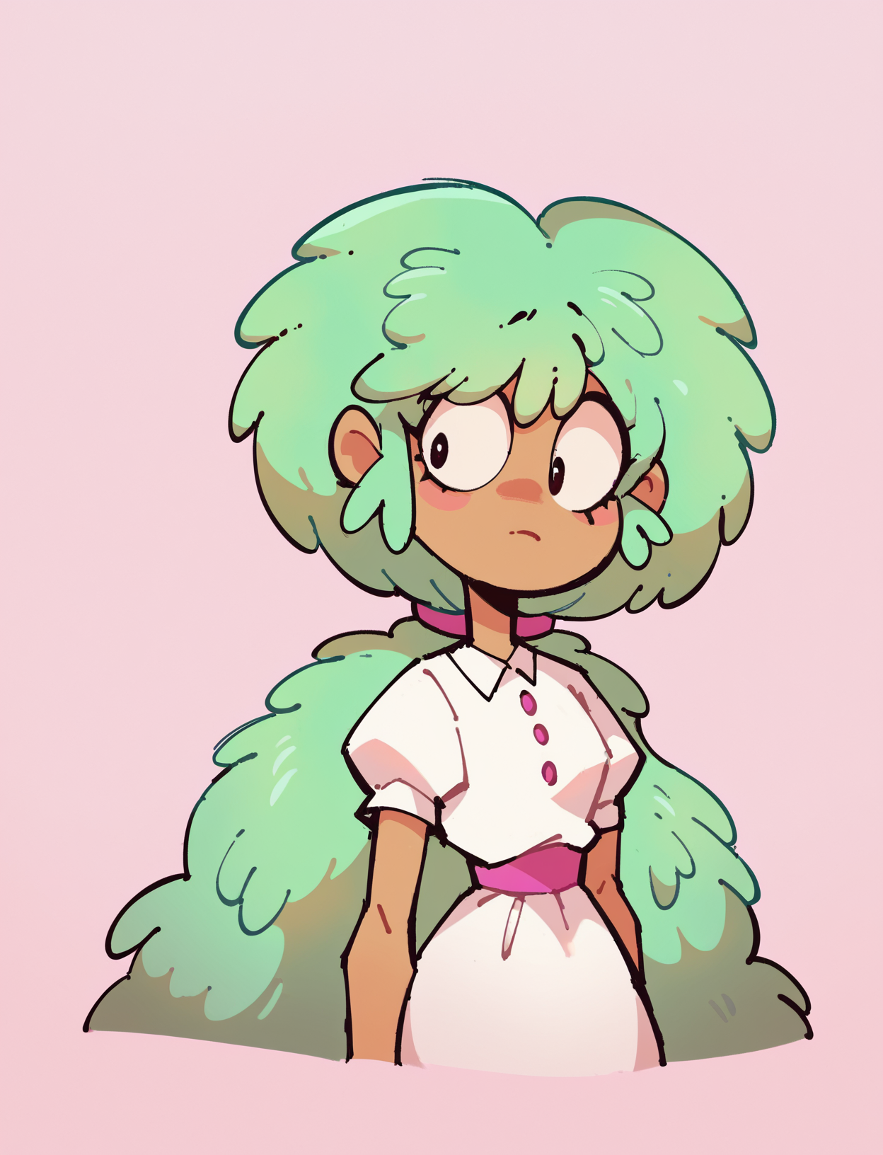 score_9, score_8_up, score_7_up, score_6_up, score_5_up, 1girl, <lora:Kelly_SVTFOE:0.85> kelly svtfoe, green hair, standing, long hair, 
white dress, 
upper body, 
pink background,<lora:mystical_Pony_locon_e26:0.6>