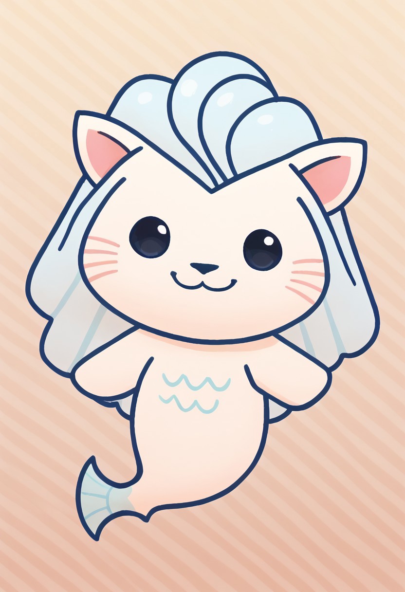 cute, solo, score_9, score_8_up, full body, digital art, highly detailed, full body, smile face, looking at viewer, standing to viewer, full view, merlion merli, merlion, fish tail, simple pure black eyes, lv1rubili