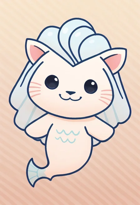 cute, solo, score_9, score_8_up, full body, digital art, highly detailed, full body, smile face, looking at viewer, standing to viewer, full view, merlion merli, merlion, fish tail, simple pure black eyes, lv1rubili