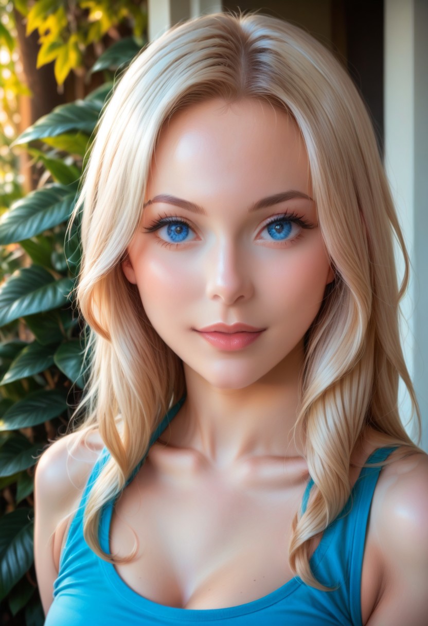 Young woman (ethnicity:1.1), light blonde straight hair (detailed hair:1.2),  blue eyes (detailed eye color:1.2), (body type:1.0), pleasant expression (expression:1.2),  light-colored skin (detailed skin texture:1.2),  slightly upturned nose,   photorealistic,  8k resolution,  realistic style