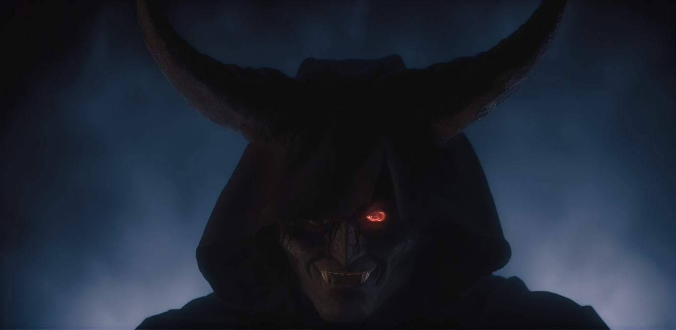 cinematic film still of  <lora:Demon:0.9>
Demon a demonic creature with evil smile glowing eyes staring at camera, shallow depth of field, vignette, highly detailed, high budget, bokeh, cinemascope, moody, epic, gorgeous, film grain, grainy