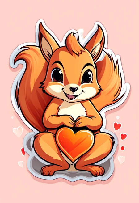 sticker of an orange squirrel, forming a heart with it's paws, heart shaped hands, 🫶-emoji