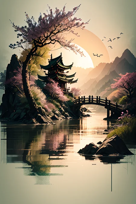 <lora:Calligraphy-ink-style-darquelilly-v1:1> calligraphyinkstyle, a noble stunning dragon flying in the sky, sunrise, spring, volumetric lighting, sunrise reflected in the water, black background, peaceful atmosphere, detail colour is green, a cherry blossom tree just with closed flowers