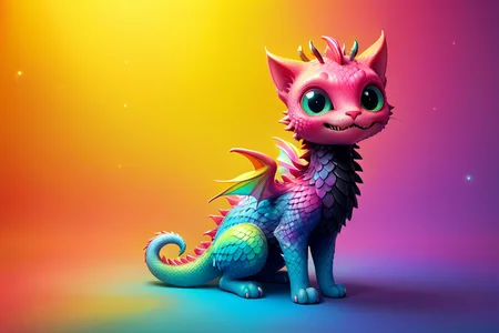 adorable cute cartoon dragon cat, iridescent scales, wings, rainbow with black, wings, dynamic pose, misty night, stunning full body anime art by (Mark Ryden:1.1) <lora:Nicoletta_Ceccoli_2:0.4> Nicoletta Ceccoli <lora:another-bored-monsters:0.45> fx-monsters <lora:AnotherBoredDetailXL:0.7>, subsurface scattering, ultra hd, 4k, high def, Photorealistic, Hyperrealistic, Hyper detailed, analog style, realistic, masterpiece, best quality, ultra realistic, 8k, Intricate, High Detail, film photography, soft lighting, heavy shadow