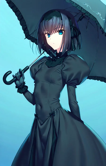 1girl, solo, kuonji alice, questionable, black hair, gloves, blue background, blue eyes, holding umbrella, looking at viewer, masterpiece, best quality, 8k, absurdres, very aesthetic,
<lora:Kuonji_ailcev2:0.8>
