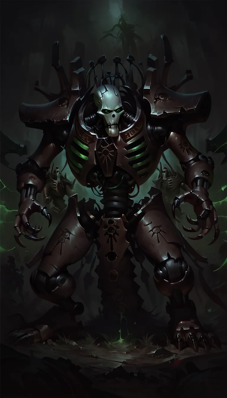 score_9, score_8_up, score_7_up, necron, robot, green energy, wh40k, claws, black armor, science fiction, mecha, 
from above,
 <lora:Necron_race_WH40K:1> 
 <lora:Concept Art DarkSide Style LoRA_Pony XL v6:1> concept art, realistic, dark theme, low light,