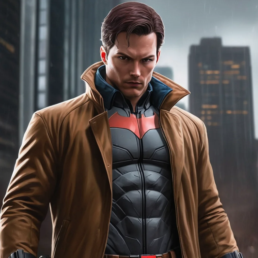 Hyperrealistic art of <lora:Red Hood:1.2>
Red Hood a brunette man in a brown jacket holding a gun in Gotham city universe, Extremely high-resolution details, photographic, realism pushed to extreme, fine texture, incredibly lifelike