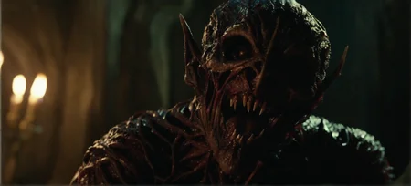 A claustrophobic, cinematic film still of a demon-possessed individual's contorted, veiny neck, the skin crawling with an unholy, supernatural energy as they succumb to the dark forces consuming their body.

