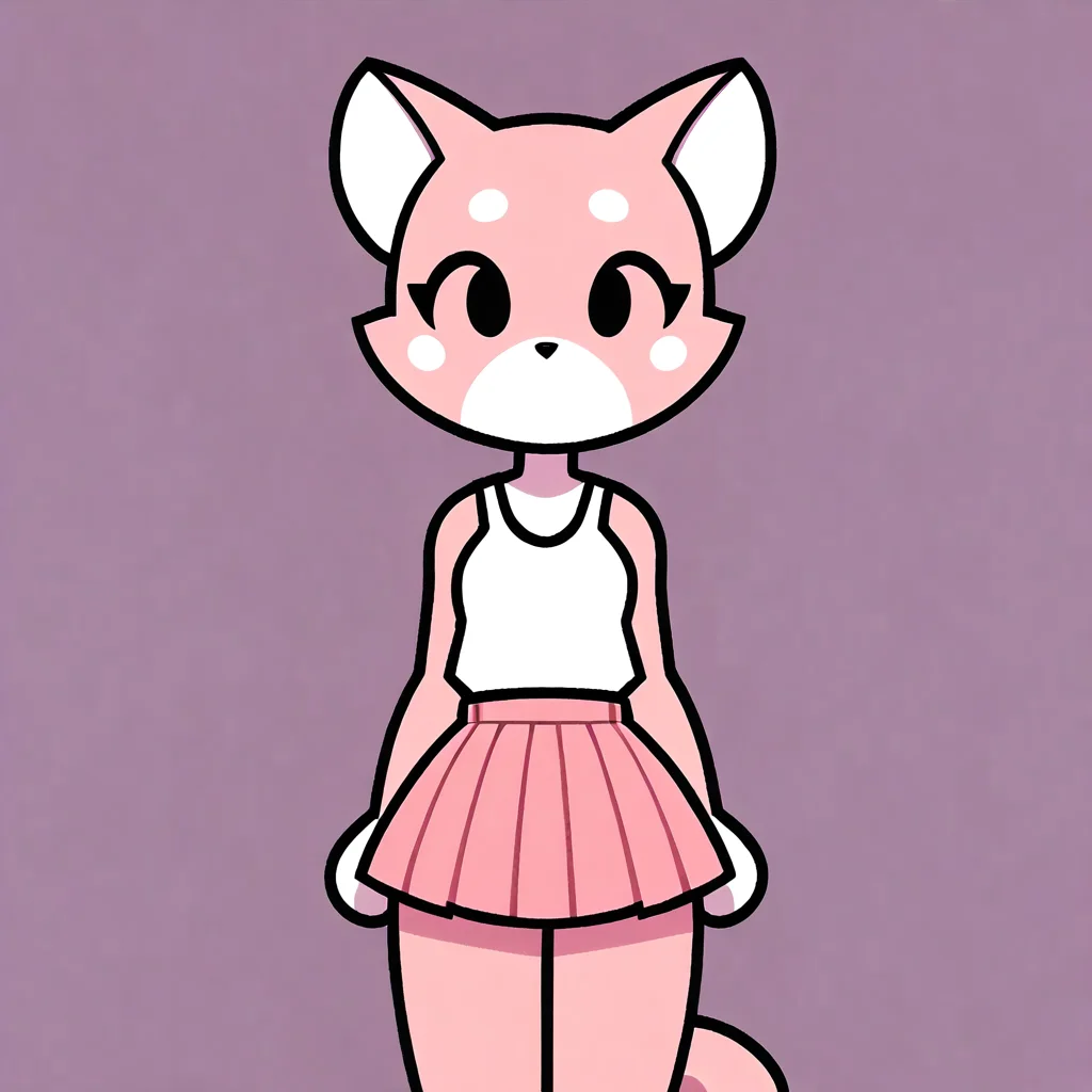 score_9, score_8_up, rating_suggestive, furry_female, felid, (shima luan:1.2), faceless, no_face, pink skirt, front, standing, cute, <lora:ShimaPDXL:0.8>, , minimalstyle, <lora:PonyMinimalStyle:1>, cel shading