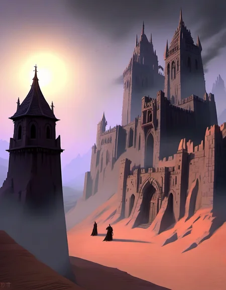 The Dark Citadel at Dusk, sharp focus, detailed, sub surafce scattering, glow, dust, volumetric light <lora:TOONER_1_RC:0.9>