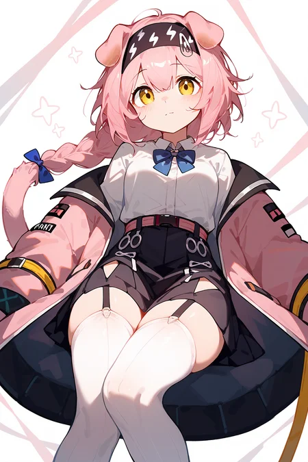 (score_9,score_8_up,score_7_up),<lora:Goldenglow(Arknights)-v1-000008:0.8>,goldenglow (arknights),1girl,solo,animal ears,yellow eyes,garter straps,cat ears,thighhighs,long hair,skirt,white thighhighs,braid,black skirt,pink hair,hairband,tail,cat tail,long sleeves,pink coat,jacket,pink jacket,bow,blue bow,looking at viewer,black hairband,cat girl,bangs,shirt,floppy ears,open clothes,open jacket,hair between eyes,white shirt,
good feet,anime,NSFW,expressive,amazing quality,ultra hd 32k,