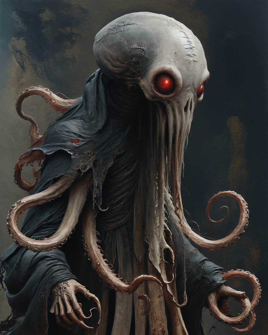 D&D mind flayer with tentacles extending from its face, <lora:add-detail-xl:1.0>, <lora:xl_more_art-full_v1:0.5>,  <lora:XSfenlie:1> fenliexl,  <lora:NicolaSamori:0.8> in the style of Nicola Samori