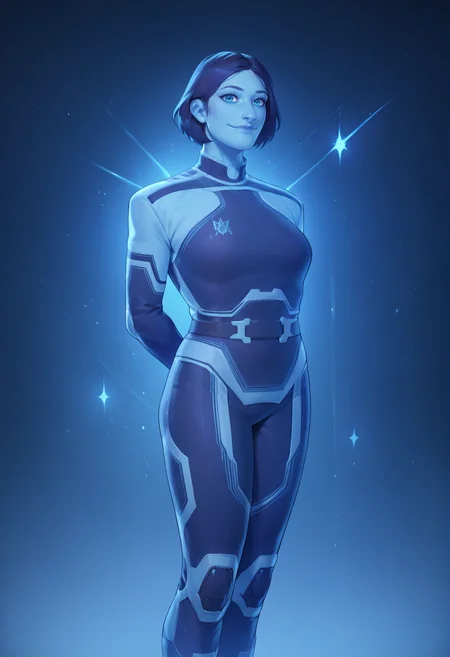 score_9, score_8_up, score_7_up, score_6_up, score_5_up, score_4_up, rating_safe, 1girl, breasts, solo, TheWeapon, looking at viewer, gentle smile, closed mouth, standing, hands behind back, galaxy background, blue skin, UNSC blue bodysuit
<lora:The_Weapon_Halo_Infinite_PONY:0.8>