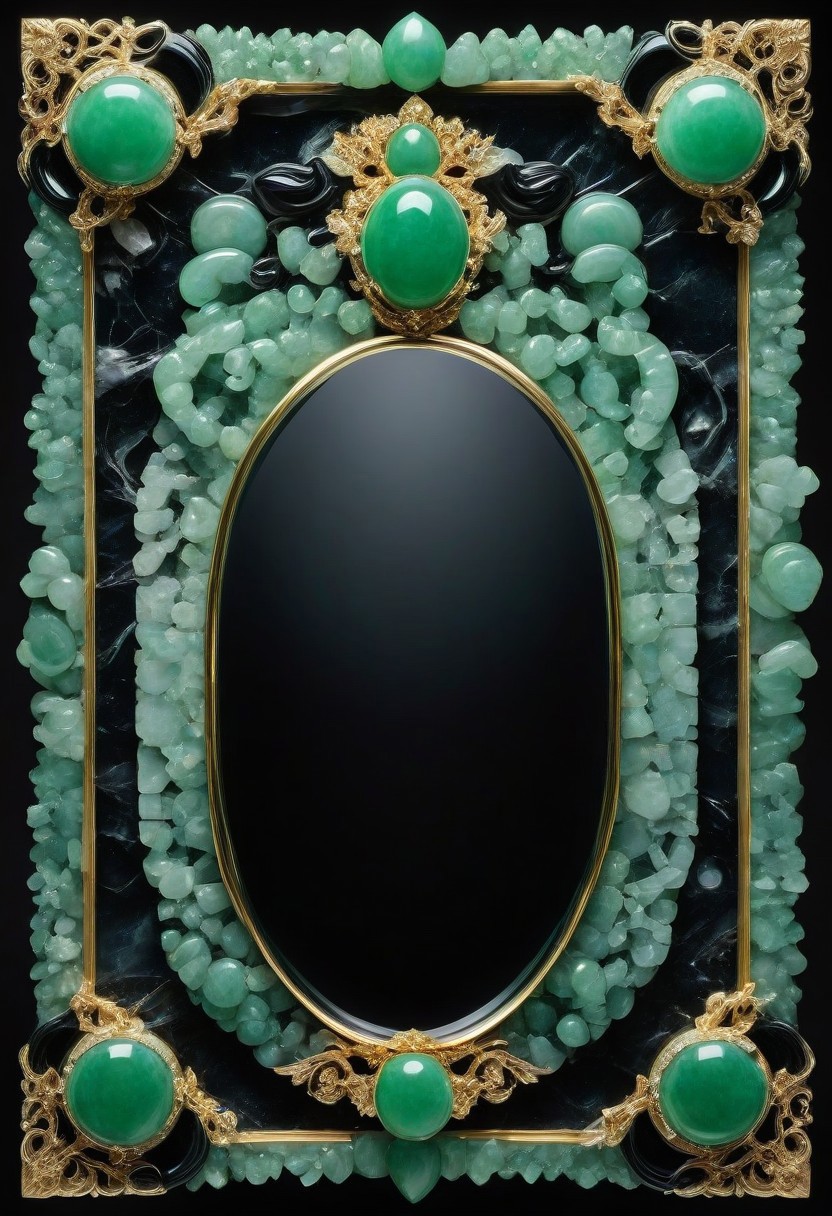 made from jade and obsidian, jade, obsidian,score_9, score_8_up, score_7_up, expensive looking,mirror, decorated frame