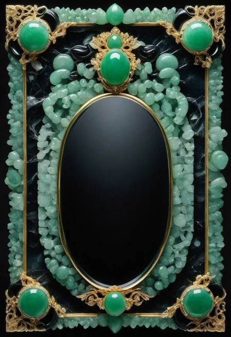 made from jade and obsidian, jade, obsidian,score_9, score_8_up, score_7_up, expensive looking,mirror, decorated frame