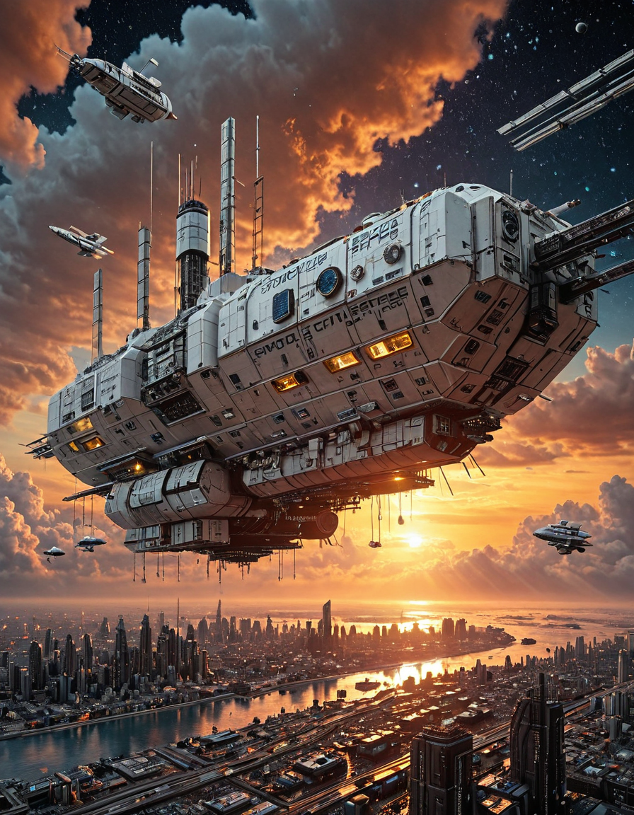 <lora:Space_Worlds_Minis_3v2:1> swminis3all, swminis3bis, mothership, space station, sunset, street, cyberpunk city, global illumination, sea,
