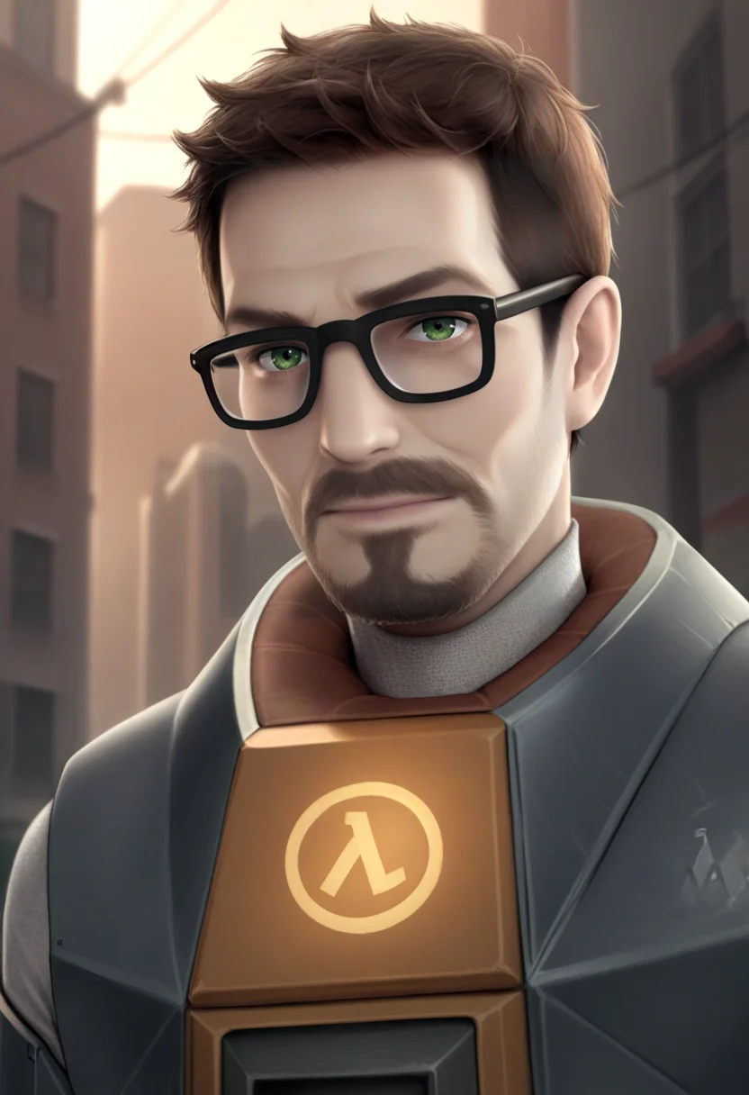 score_9, score_8_up, score_7_up, source_anime,realistic, BREAK 1boy, solo, standing, male focus, <lora:gordonfreeman-hl-richy-v1_pdxl:1> gordonfreeman, brown hair, short hair, facial hair, glasses, green eyes, power armor, upper body