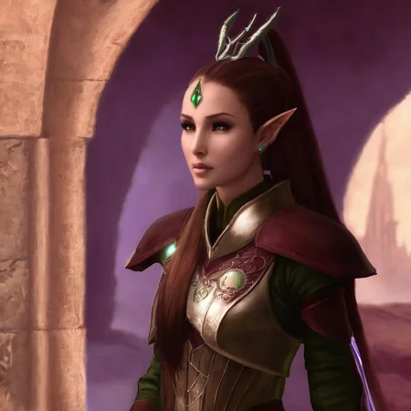 <lora:aeldari_xl_4:1> aeldari, one asuryani girl in aeldari's armor, full body, standing, closed aeldari's armor, very long hair ponytail, elven ears, white skin
