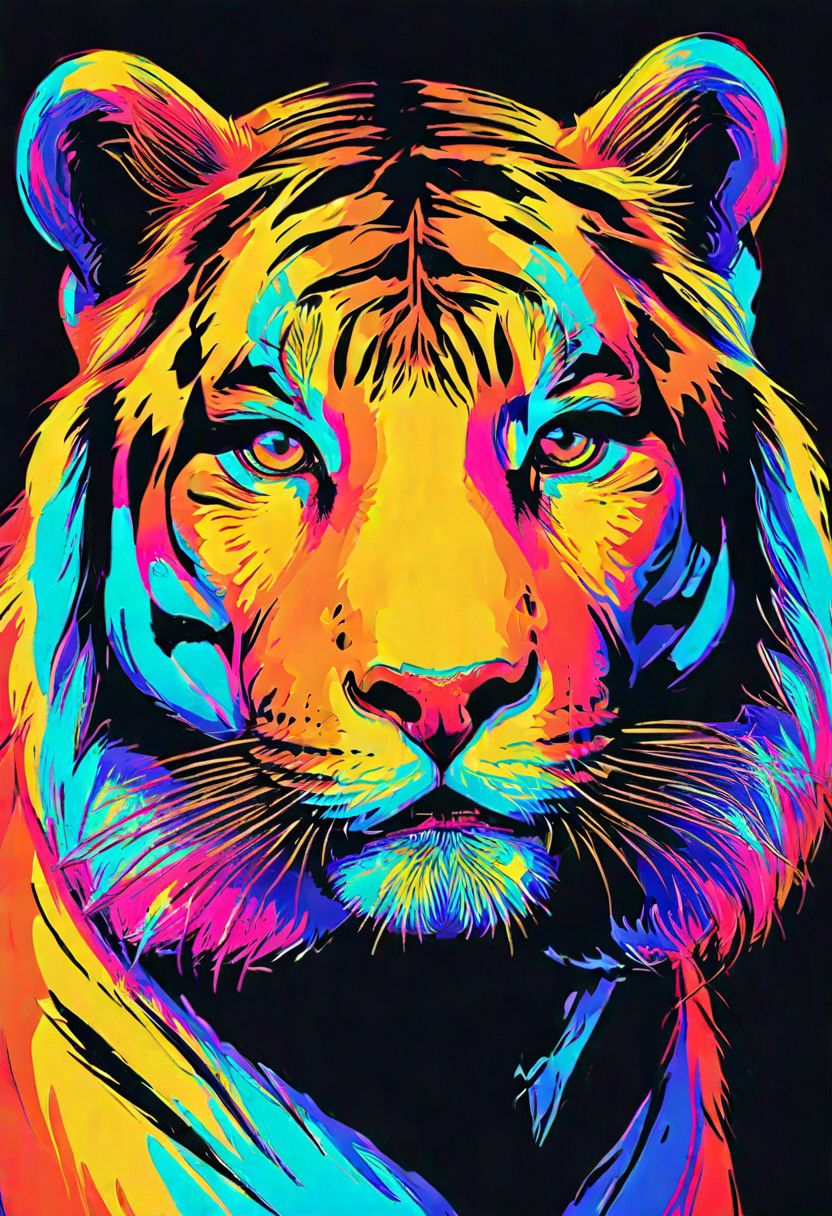 impactful color paint of, a Tiger, highly detailed, vibrant colors , 8k, sharp, professional, clear, high contrast, high saturated, , vivid deep blacks, crystal clear