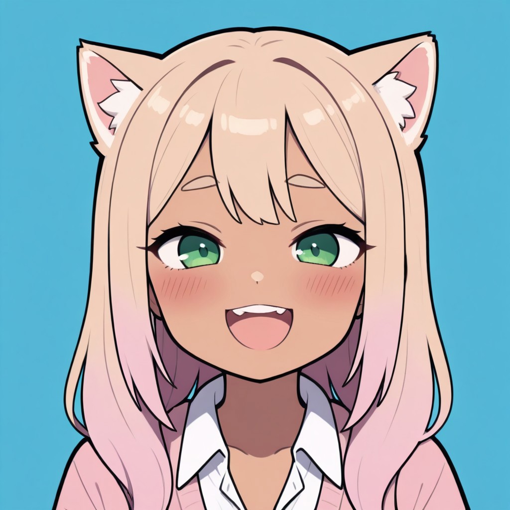 masterpiece, best quality, 32k, high resolution, absurdres, gyaru cat girl, POV, looking at viewer, blush, smile, open mouth, upper teeth only