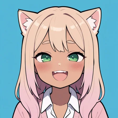 masterpiece, best quality, 32k, high resolution, absurdres, gyaru cat girl, POV, looking at viewer, blush, smile, open mouth, upper teeth only