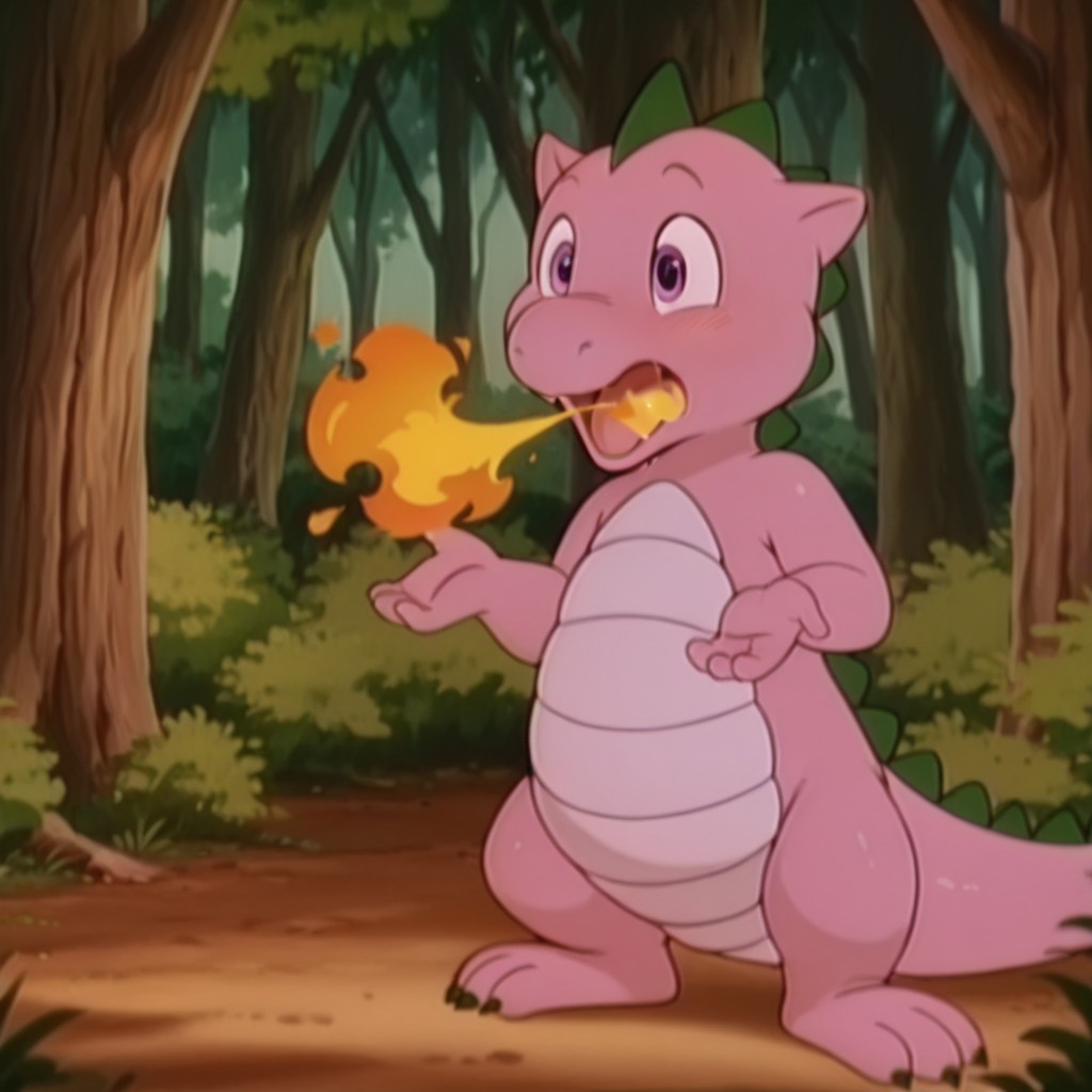 masterpiece, best quality, amazing quality, SpikemlpG1il, semi-anthro, male, dragon, purple skin, purple eyes, tail, standing, in forest, breathing fire, <lora:d02e209e-f1f3-47f8-9f45-f8582a07064e:1.0>
