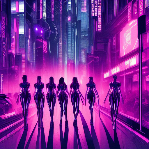 cyberpunk, robot, multiple girls, boobs, stripclub, nsfw, city, cybercity, perfect quality, HD, 4k, masterpiece,