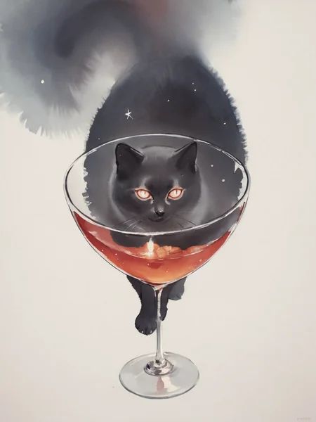 score_9, score_8_up, score_7_up, score_6_up, score_5_up, score_4_up, <lora:p3np0v4cXLP:1> p3np0v4c, watercolor, black cat, glass