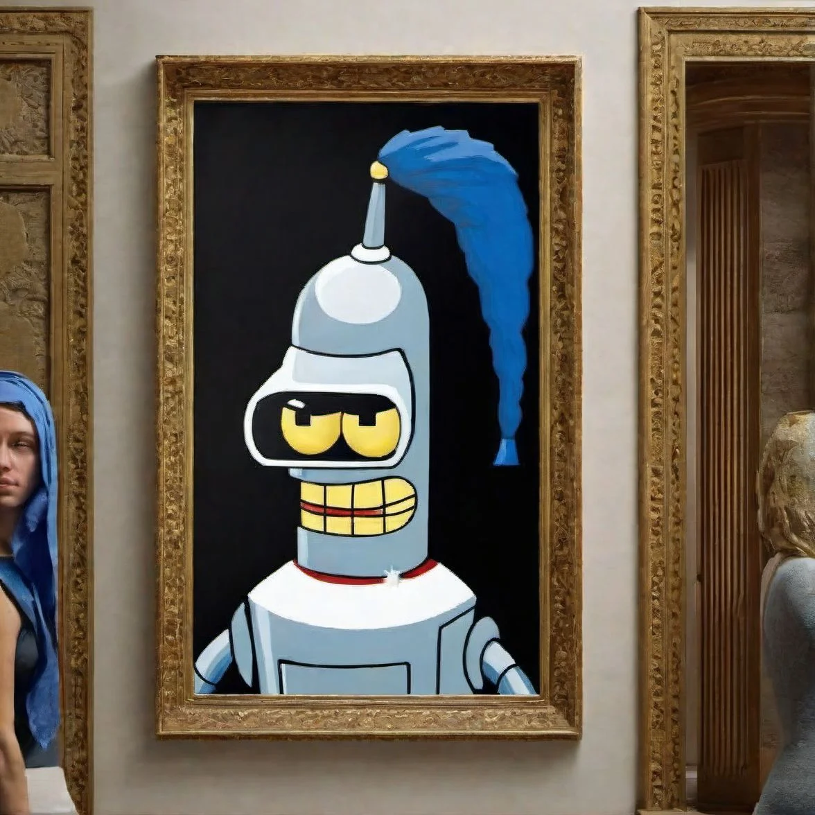 the benderbot girl with a pearl earring by johannes vermeer <lora:SDXL-benderbot-Lora:1.0>, very detailed, clean, high quality, sharp image