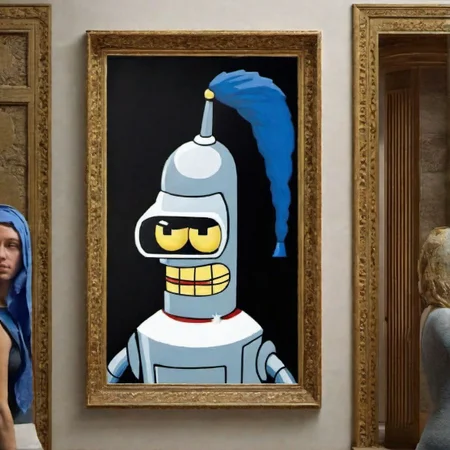 the benderbot  girl with a pearl earring by johannes vermeer <lora:SDXL-benderbot-Lora:1.0>, very detailed, clean, high quality, sharp image