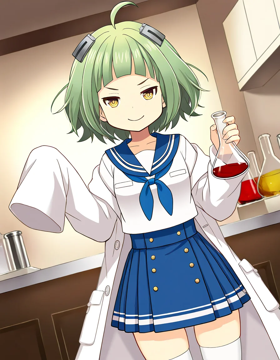 masterpiece, best quality, newest, absurdres, highres, safe, 1girl, miyako hinano \(school uniform\), magia record: mahou shoujo madoka magica gaiden, sleeves past fingers, holding flask, solo, indoors, dutch angle, <lora:miyako_hinano_noobaiXLNAIXL_vPred10Version:0.7>