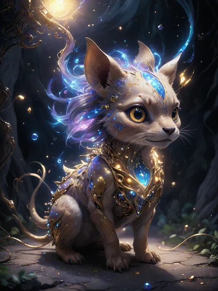 a cute creature, a lot of little details, by ayami kojima, smooth shading, 8k, cinematic composition, octane render, concept art, trending on artstation, digital painting, anime, disney, pixar, 8k, hd, dof, kodak film, volumetric lighting, subsurface scattering, photorealistic, octane <lora:EnvyMagicalXL01:0.8> magical <lora:AetherPunkAIv2:1> aetherpunkai, [prompt] <lora:LCM_LoRA_Weights:0.7>
