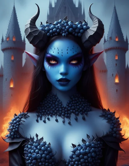 best quality, highly detailed, fashion photography, solo, skinny fashion cute ,ultra realistic photo, blueberrym0rph of a cute demon woman, castle horror background, glow fire, <lora:Blueberry_World_Morph:1.0>, <lora:add-detail-xl:0.8>