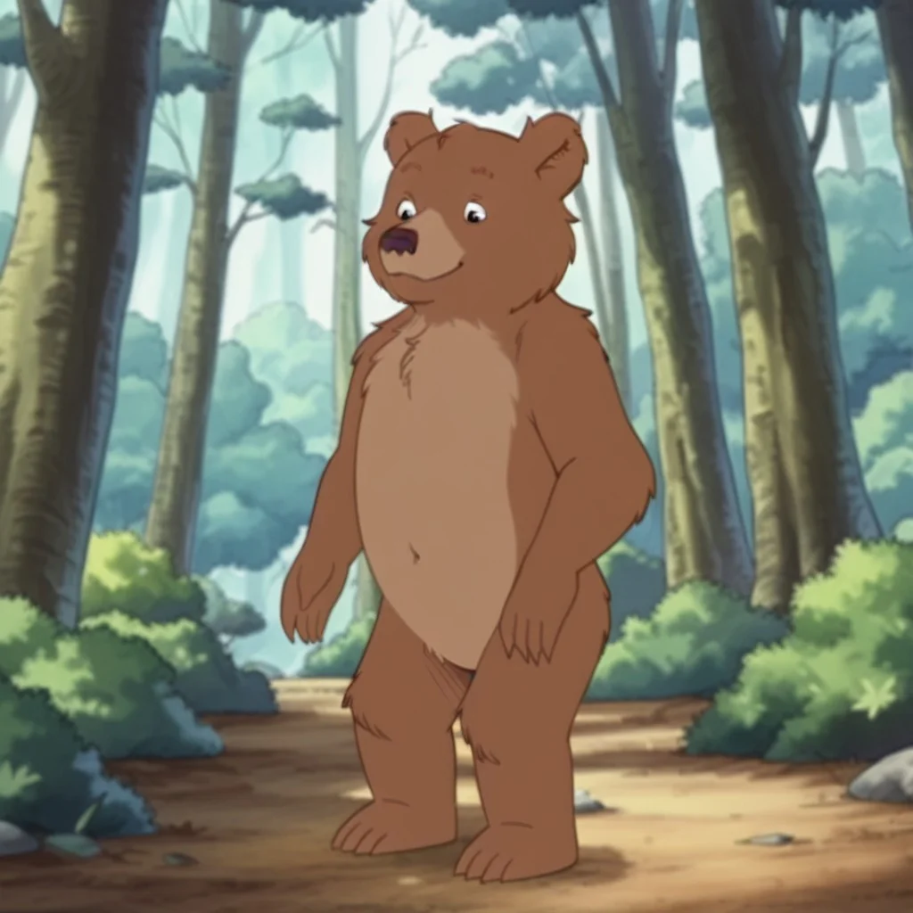 masterpiece, best quality, amazing quality, lttleBearLBil, semi-anthro, male, bear, brown fur, black eyes, standing, in forest,, <lora:d9dbc31a-f179-42a0-90ee-f806c6bc23b5:1.0>