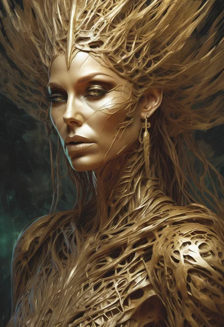 masterpiece, best quality,highly detailed and hyper realistic,Cannabis goddess by Carne Griffiths, sf, intricate artwork masterpiece, ominous, matte painting movie poster, golden ratio, trending on cgsociety, intricate, epic, trending on artstation, by artgerm, h. r. giger and beksinski, highly detailed, ultra high quality model, (dark shot:1.17), epic realistic, faded, ((neutral colors)), art, (hdr:1.5), (muted colors:1.2), hyperdetailed, (artstation:1.5), cinematic, warm lights, dramatic light