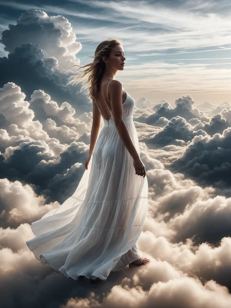 woman wearing a long white dress, clouds, mad-abvthclds <lora:Above_the_Clouds_SDXL:0.8>, raw photo, film grain, Fujifilm XT3, (photorealistic, realistic:1.2), deep shadow, 8k, uhd, dslr, ultra high res