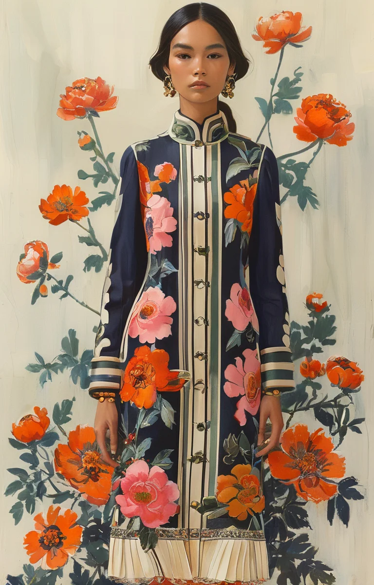 masterpiece,best quality,<lora:tbh317-sdxl:0.9>,illustration,style of Tory Burch decaying peonies