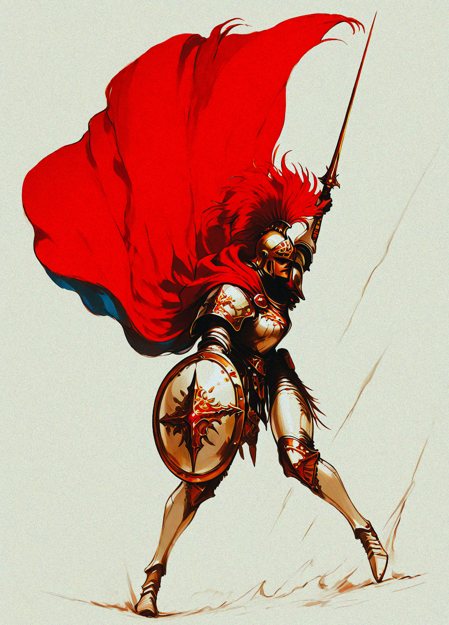score_9, score_8_up, score_7_up, realistic, 
masterpiece, best quality, amazing quality, highres, absurdres, very aesthetic, very awa,expert shading,
3l3ganc3, 1girl, solo, 
asymmetrical dual wielding, buckler, cape, dual wielding, full armor, full body, helmet, holding, holding polearm, holding shield, holding weapon, knight, lance, plume, polearm, red cape, shield, weapon, white armor, winged helmetï¼ Attack, dynamic pose, dynamic angle, retro_artstyle, retro,  <lora:ponyv6_noobV1_2_adamW-000017:0.7> <lora:Elegence_Niji:0.8> <lora:RetroAnimeILXL:0.75> <lora:nhl-001-20:0.25> <lora:NOOB_vp1_detailer_by_volnovik_v1:0.95> <lora:Vonderful_Psychasurreal:0.8> <lora:USNR_STYLE_XL_lokr:0.55>