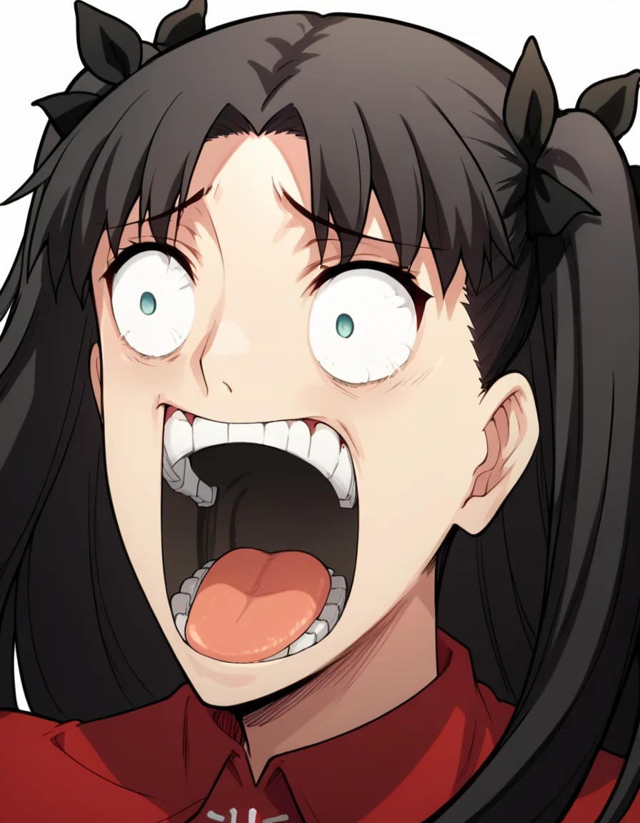 score_9, score_8_up, score_7_up, source_anime, rintohsaka, <lora:rin-tohsaka-ubw-ponyxl-lora-nochekaiser:1>, rin tohsaka, black hair, hair ribbon, long hair, ribbon, sidelocks, two side up, parted bangs,, <lora:enel-face-ponyxl-lora-nochekaiser:1> enel face, open mouth, wide-eyed, teeth, tongue,, , ,