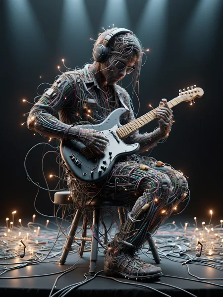 ais-wirez musician, playing music on stage <lora:Electrical_Wires_Style_SDXL:1>