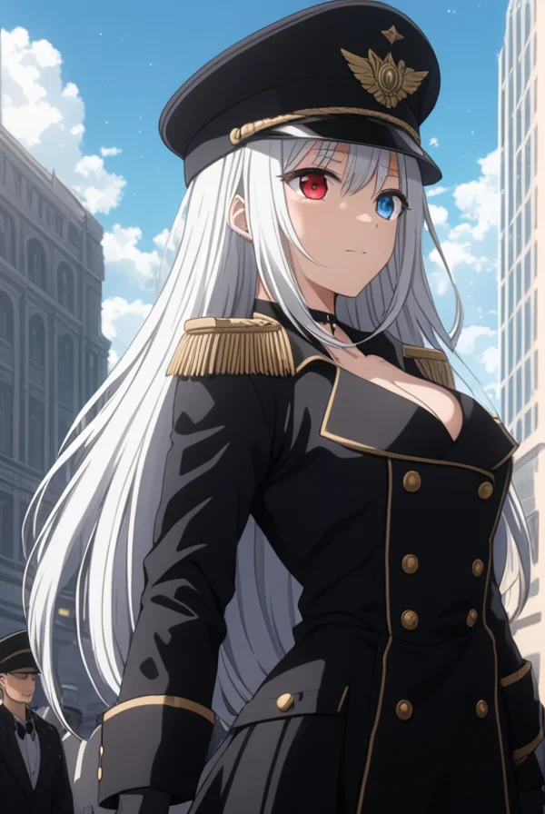 masterpiece, best quality, highres, 4k, 8k, intricate detail, cinematic lighting, amazing quality, amazing shading, soft lighting, Detailed Illustration, anime style,
marinkitagawa, <lora:marin-kitagawa-s1-sdxl-lora-nochekaiser:0.75>,
black lobelia, long hair, white hair, blue eyes, red eyes, gloves, hat, dress, cleavage, jewelry, jacket, open clothes, choker, black gloves, military, black headwear, heterochromia, black choker, peaked cap, epaulettes, military hat, thighs,
outdoors, cityscape, people, crowd, street,
looking at viewer, full body, dynamic pose,