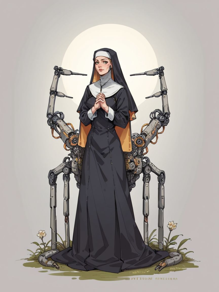 score_9, score_8_up, score_7_up, score_6_up, score_5_up, score_4_up,  <lora:y1nt10nXLP:0.6> y1nt10n, nun, 1girl, cyborg,