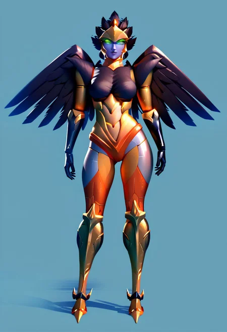 score_9, score_8_up, score_7_up,score_6_up, Expressiveh, 1dk, solo, 1girl, perfection, dark setting,
Airazer, robot, mecha, black skin, gold skin, multicolor skin, metallic skin, feathers, wings,
Standing,