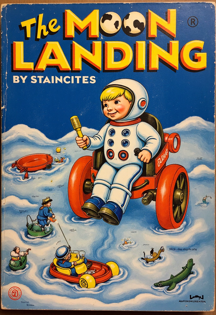 80s fisher price version of the moon landing, FP80S style, fisher price 80s style