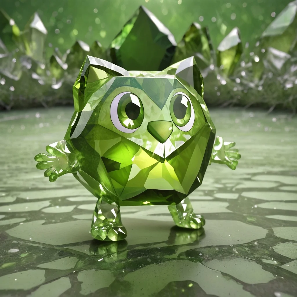 green gemstone, crystal, gem, shiny, peridot, happy frog, full body, detailed background, depth of field, subsurface scattering, ral-chrosc-clr, hud_per1d0t_wrld, green gemstone, crystal, gem, shiny