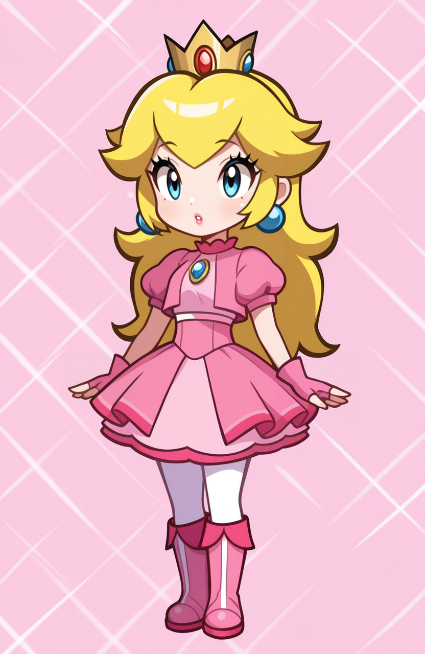 1girl, solo, full body,
Princess Peach, blonde hair, long hair, idol outfit, crop jacket, high waist skirt, pantyhose, boots, fingerless gloves,
<lora:ShantaeChibi:0.9> shntchibi, petite, chibi, extremely detailed, highres, masterpiece, best quality